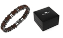 Sutton by Rhona Sutton Sutton Stainless Steel Gunmetal And Brown Leather Link Bracelet